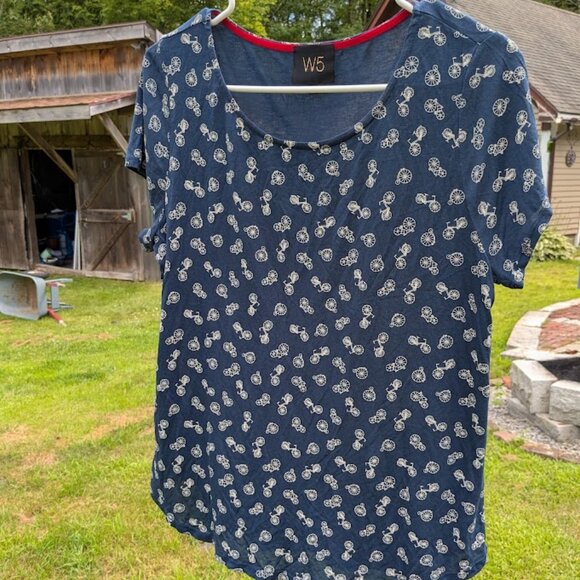 Anthropologie W5 Navy Blue Bicycle Print Shirt - Picture 1 of 5